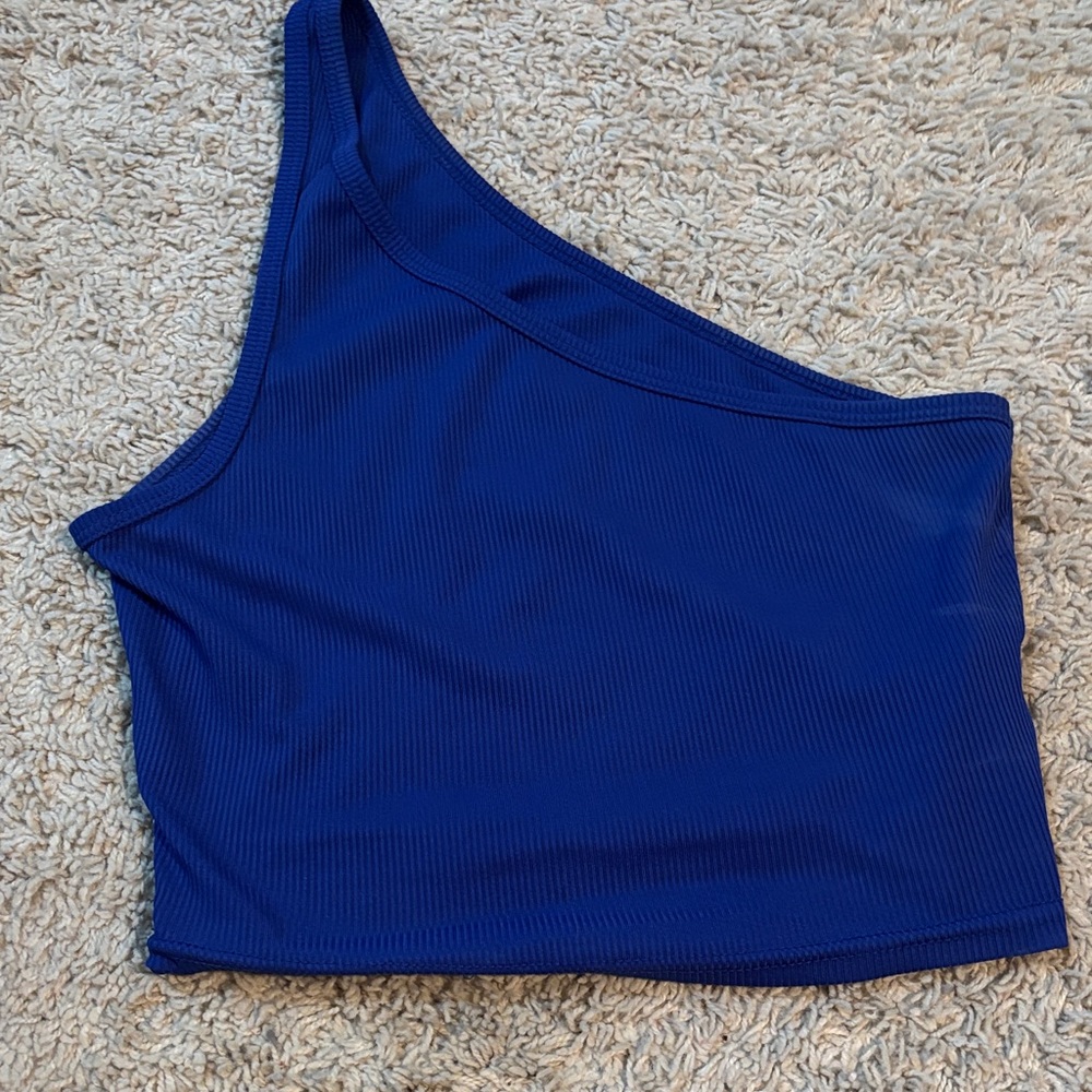 One-Shoulder Blue Ribbed Top